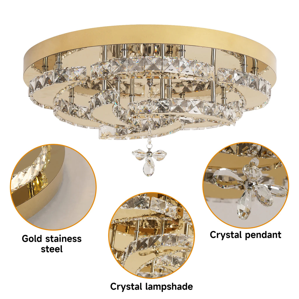Luxury Gold K9 Crystal Ceiling Lamp Dimmable Led Chandelier