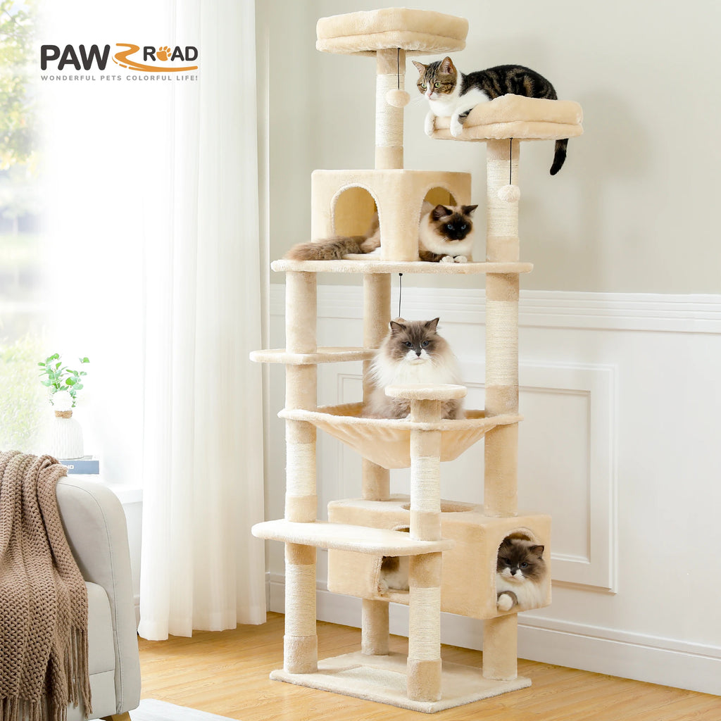 Large Cat Tree and Tower for Indoor Cats With Sisal-Covered Scratching Posts Spacious Hammock