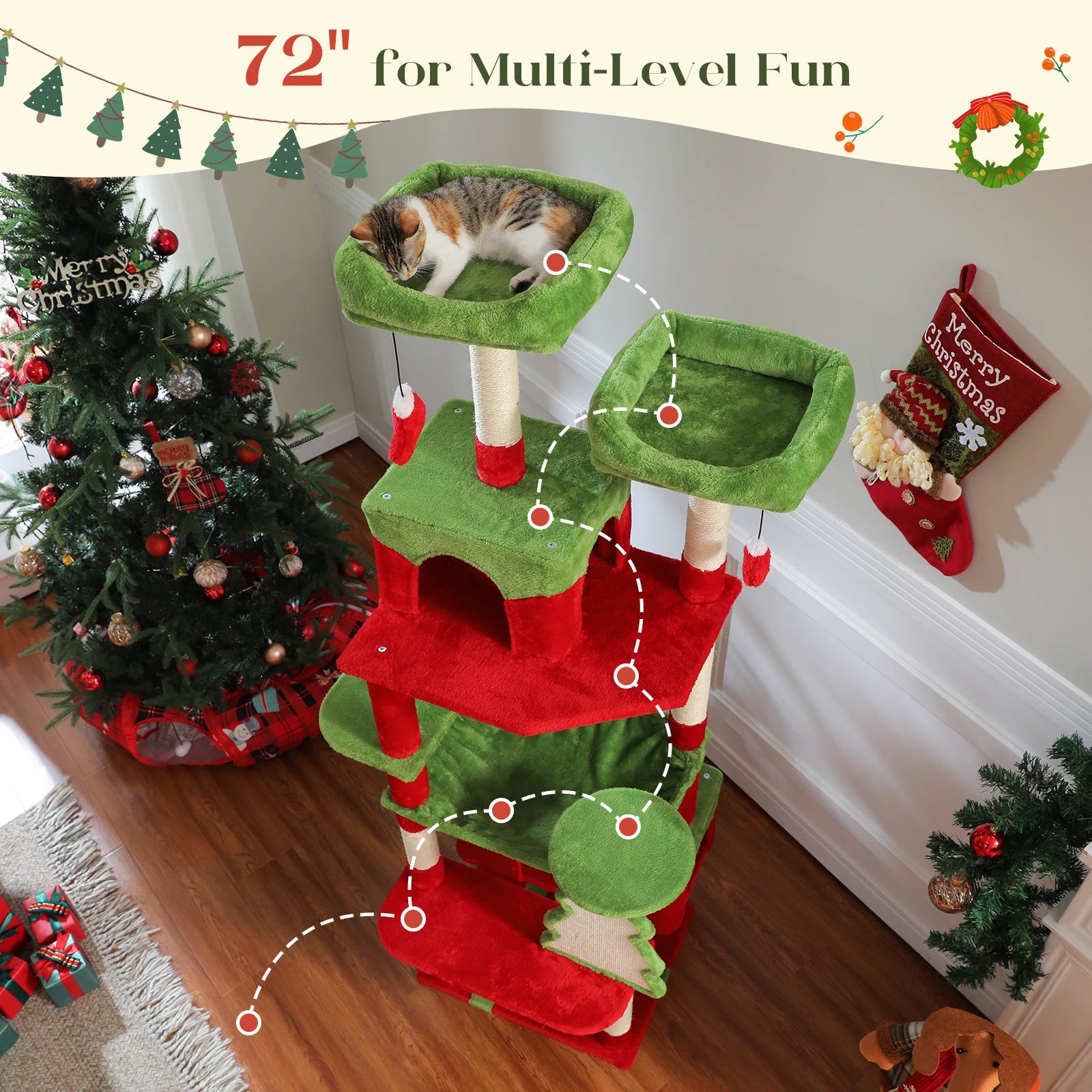 Large Cat Tree and Tower for Indoor Cats With Sisal-Covered Scratching Posts Spacious Hammock