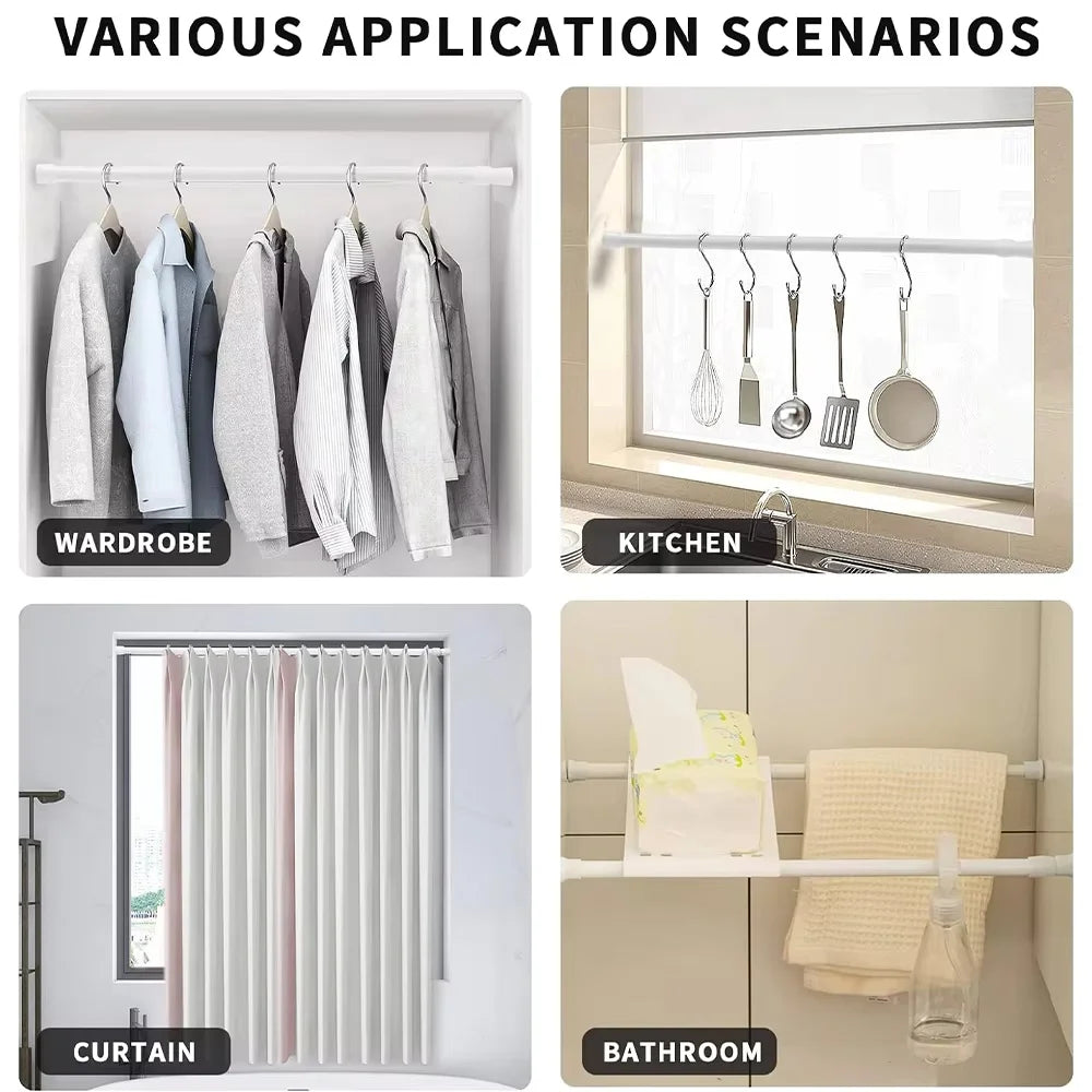Adjustable Rod Metal No-Drill Multi-function Shower Curtain Rod Clothes Hanging Rod