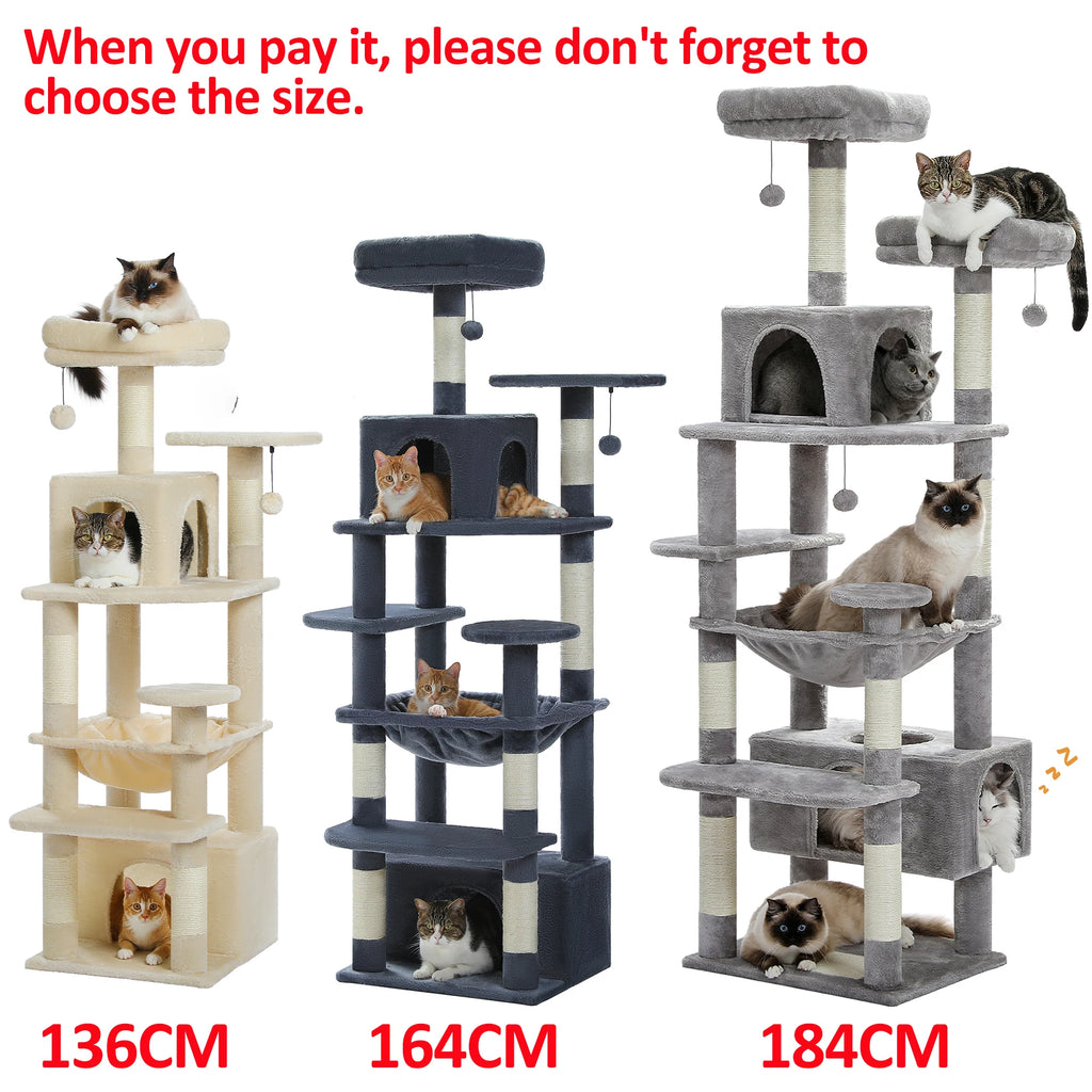 Large Cat Tree and Tower for Indoor Cats With Sisal-Covered Scratching Posts Spacious Hammock