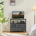 Fireplace TV Stand Dresser With 5 Fabric Drawers Storage Chest