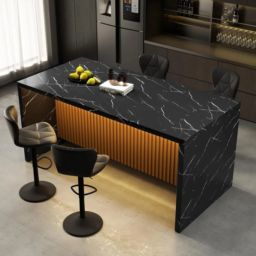 Large Modern Rectangle Imitation Marble Island Table with LED Lights