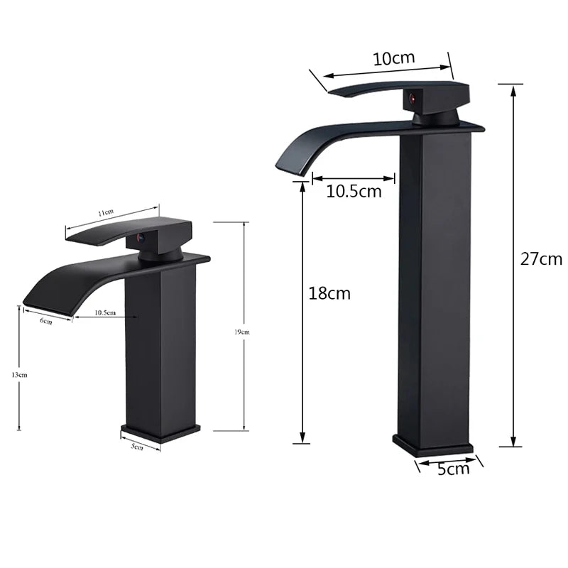 Bathroom Copper Waterfall Stainless Steel Basin Faucet Hot and Cold Dual Control Faucet