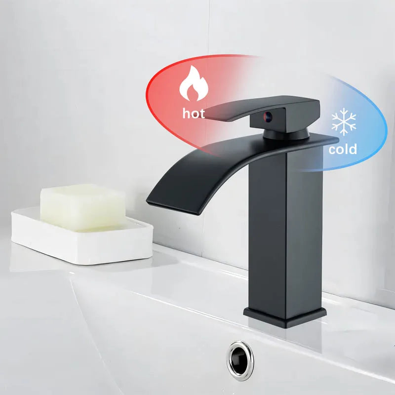 Bathroom Copper Waterfall Stainless Steel Basin Faucet Hot and Cold Dual Control Faucet