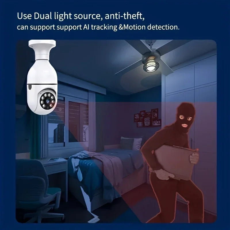 Light Bulb Security Cameras Outdoor Wireless WiFi Camera, 360 Degree, Light Socket Screw In