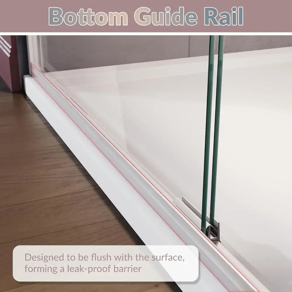 Sliding Shower Door with 6mm Clear Tempered Glass and Towel Bar