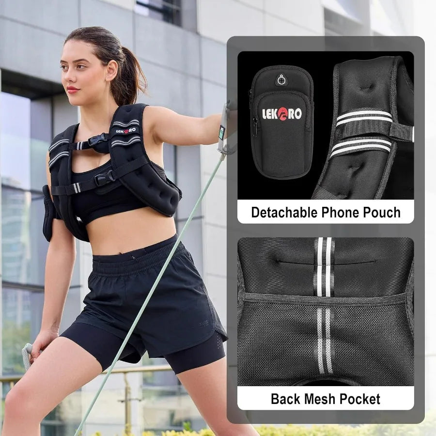 Weighted Vest, 8lbs Weights Vest with Reflective Stripe for Workout, Strength Training, Running, Walking