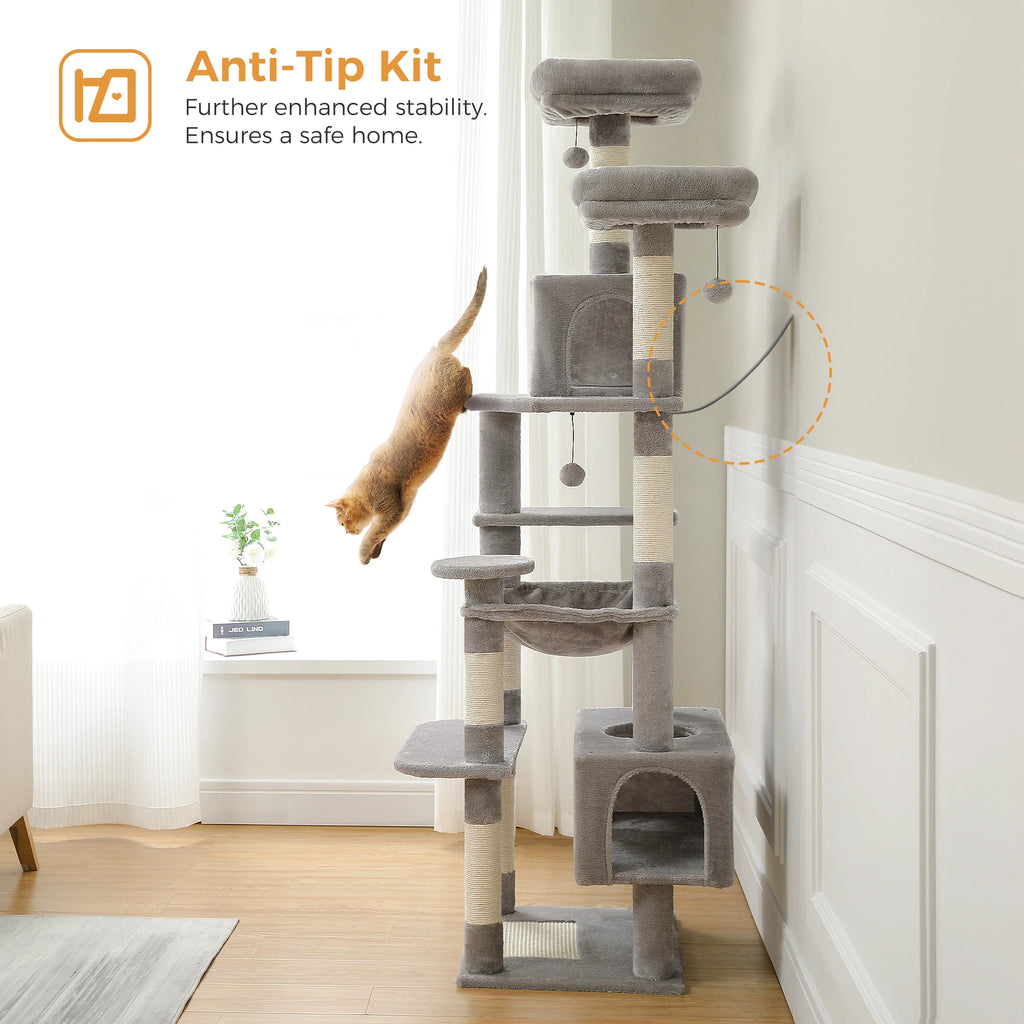 Large Cat Tree and Tower for Indoor Cats With Sisal-Covered Scratching Posts Spacious Hammock
