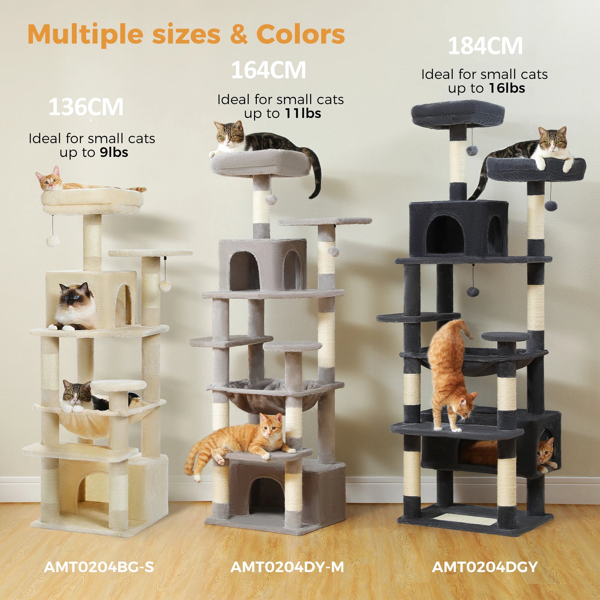 Large Cat Tree and Tower for Indoor Cats With Sisal-Covered Scratching Posts Spacious Hammock
