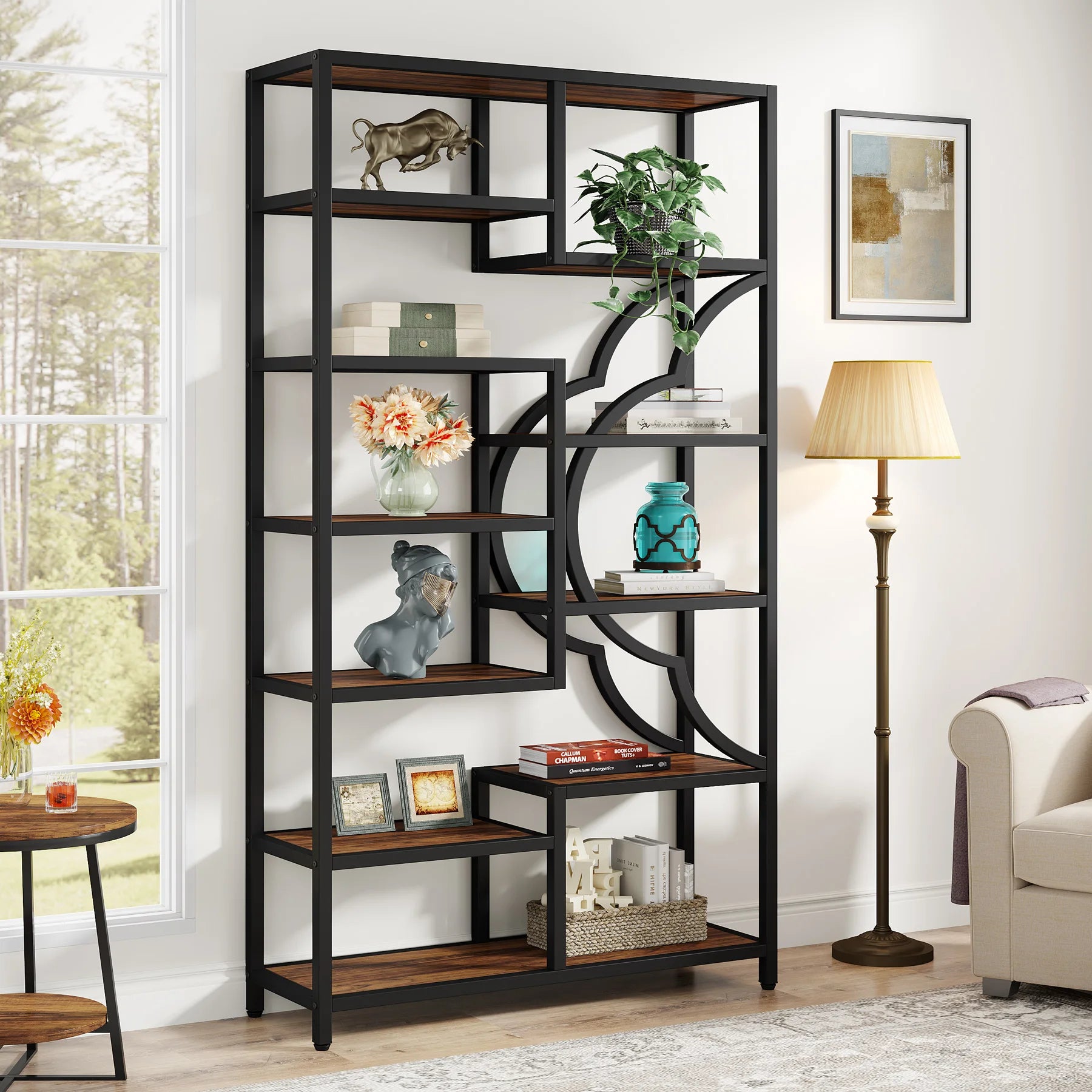 Bookshelf Industrial 5 Tier Etagere Bookcase, Freestanding Tall Bookshelves Display Shelf Organizer
