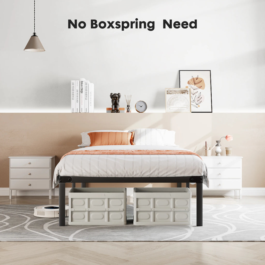 win Full Queen King Size Bed Frame Metal Platform with Storage Space Sturdy Steel Slat Support 350LBS