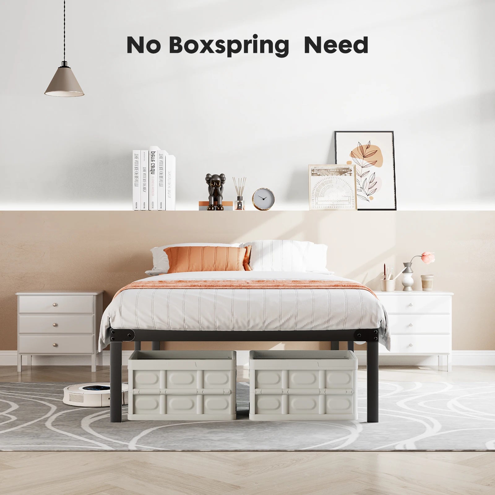 win Full Queen King Size Bed Frame Metal Platform with Storage Space Sturdy Steel Slat Support 350LBS