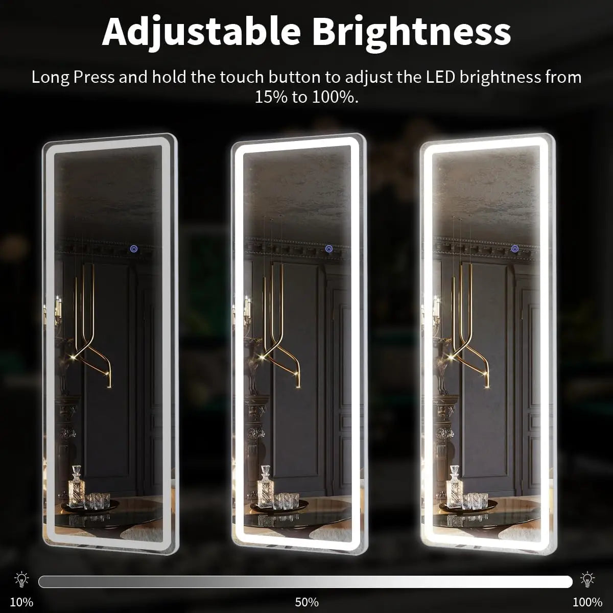 Full Length Mirror with LED Light Floor Mirror with Stand and Dimming
