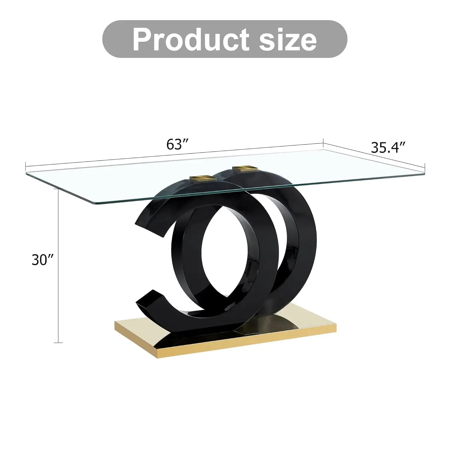 Glass Modern Rectangular Table with Tempered Glass Top and Black/Gold OC Design Base