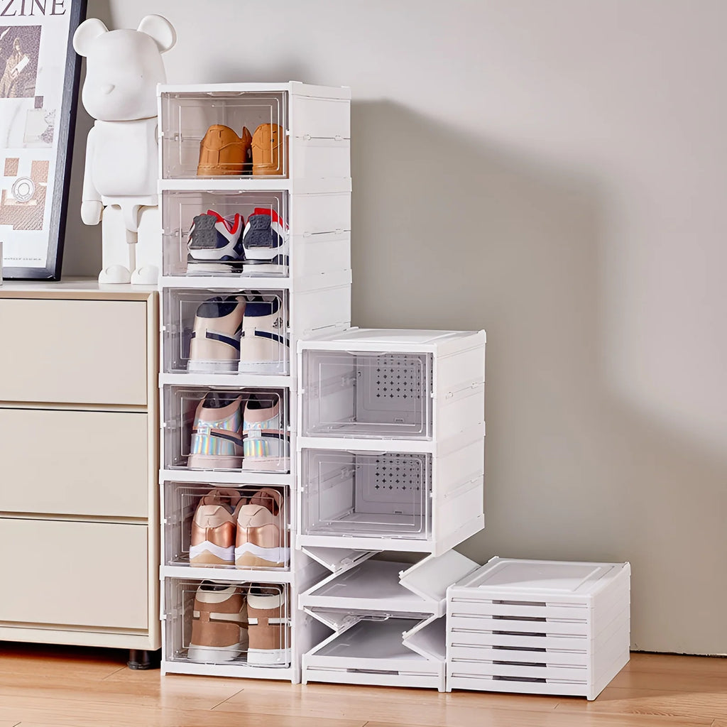 6 Layers Shoes Box Foldable Transparent Sneaker Shoe Storage Stackable Dustproof Cabinet Shoe Rack