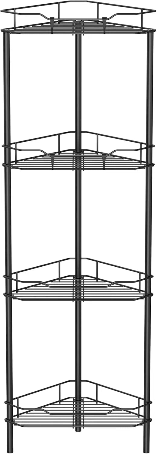 4-Tier Corner Shower Caddy with Hooks, Black Bathroom Shelf Organizer Stand Rack