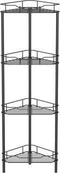 4-Tier Corner Shower Caddy with Hooks, Black Bathroom Shelf Organizer Stand Rack