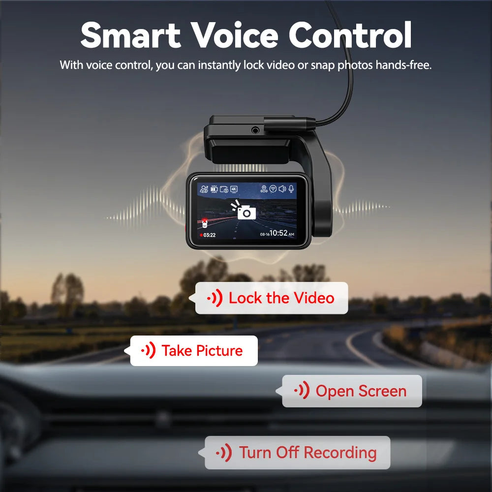 4k Dash Cam Front and Rear Drive Recorder GPS & 5G WiFi Touch Screen Night Vision 24H Parking Mode Voice Control