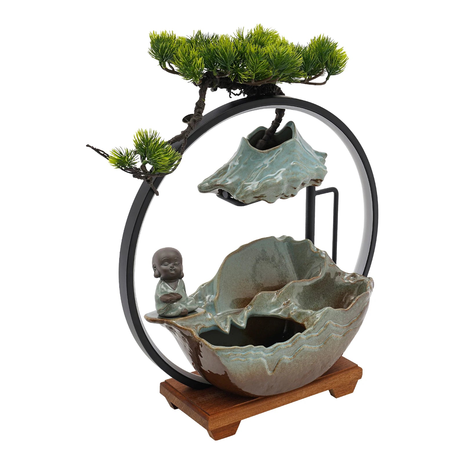 Desktop Water Fountain and Book Monk Ceramic Table Fixture