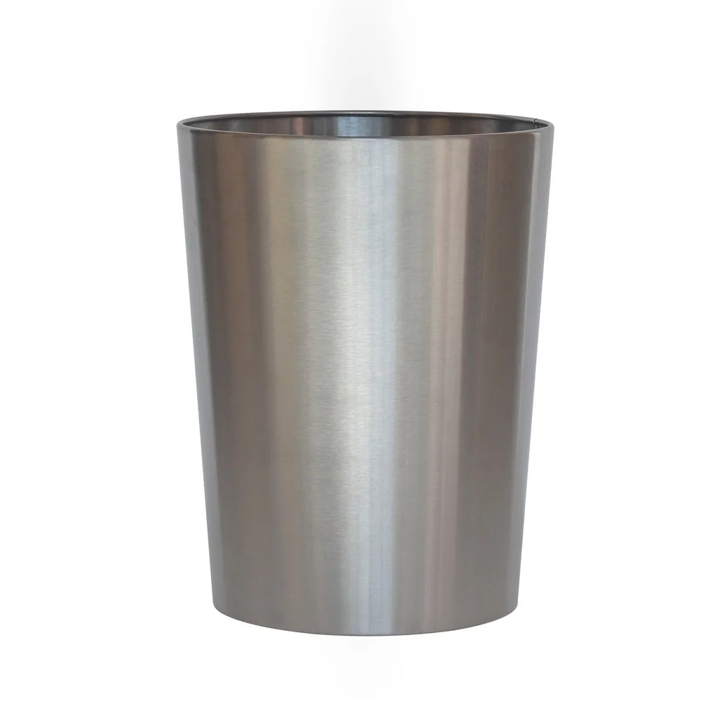 Brushed Nickel Metal Wastebasket Durable Open Top Trash Can