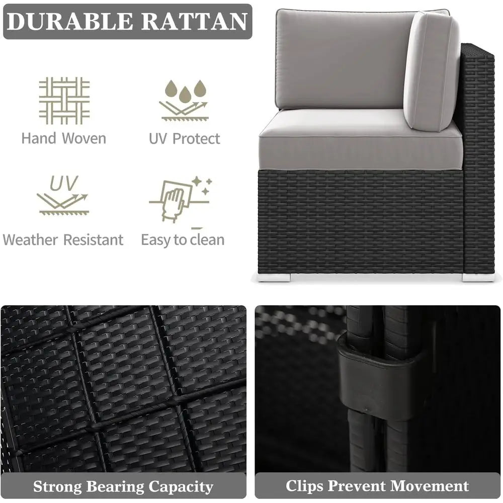 Outdoor Patio Furniture Set with Fire Pit, Wicker Rattan Sectional Sofa and Coffee Table