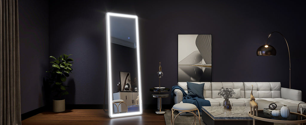 Full Length Mirror with LED Light Floor Mirror with Stand and Dimming