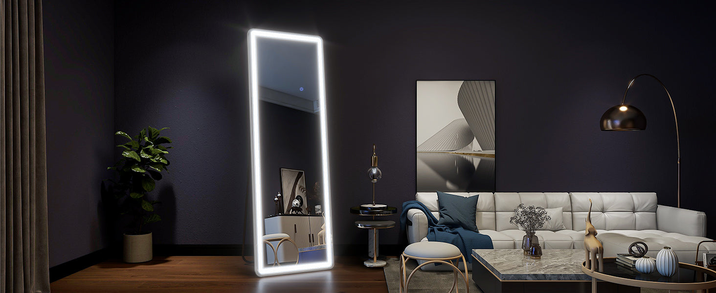 Full Length Mirror with LED Light Floor Mirror with Stand and Dimming
