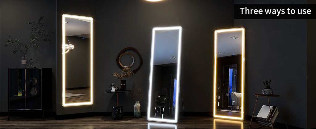 Full Length Mirror with LED Light Floor Mirror with Stand and Dimming
